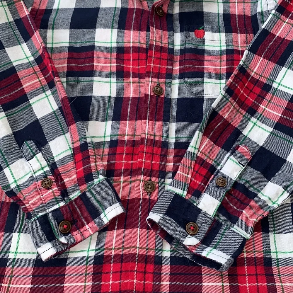 Gymboree Head of the Class Flannel Shirt Boys 5T Red Blue White EUC